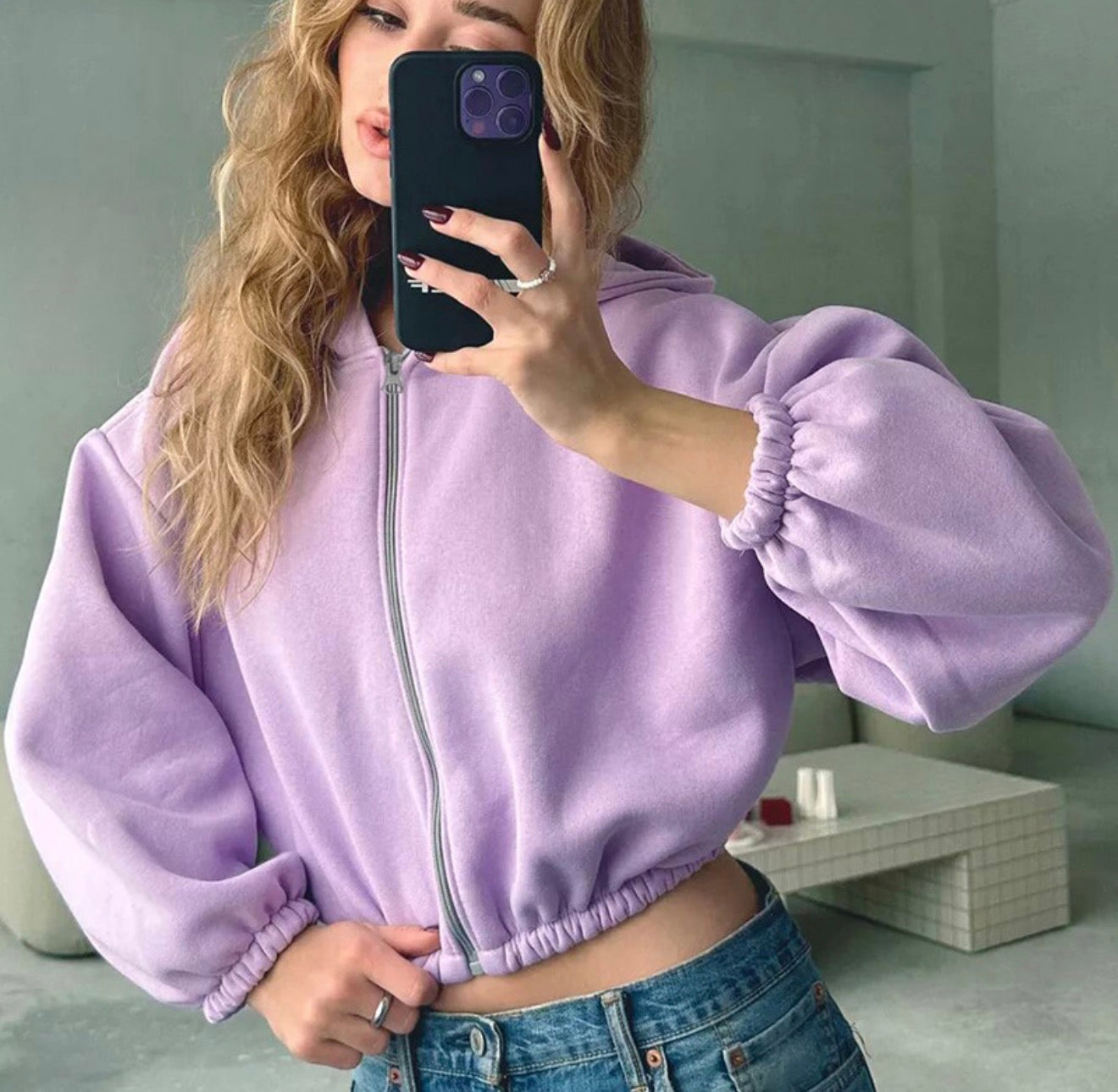 European And American Fashion Hoodie Short Jacket With Zipper